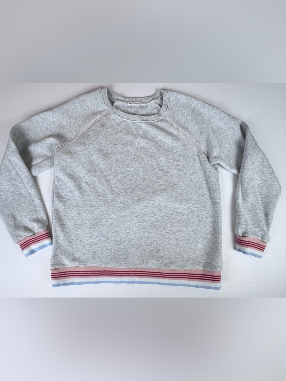 Marine Layer Jenny Retro Pink Rib Light Grey Crewneck Ringer Sweatshirt large